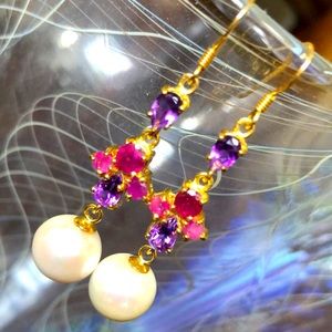 Ruby Amethyst Pearls & 14K Gold Plated